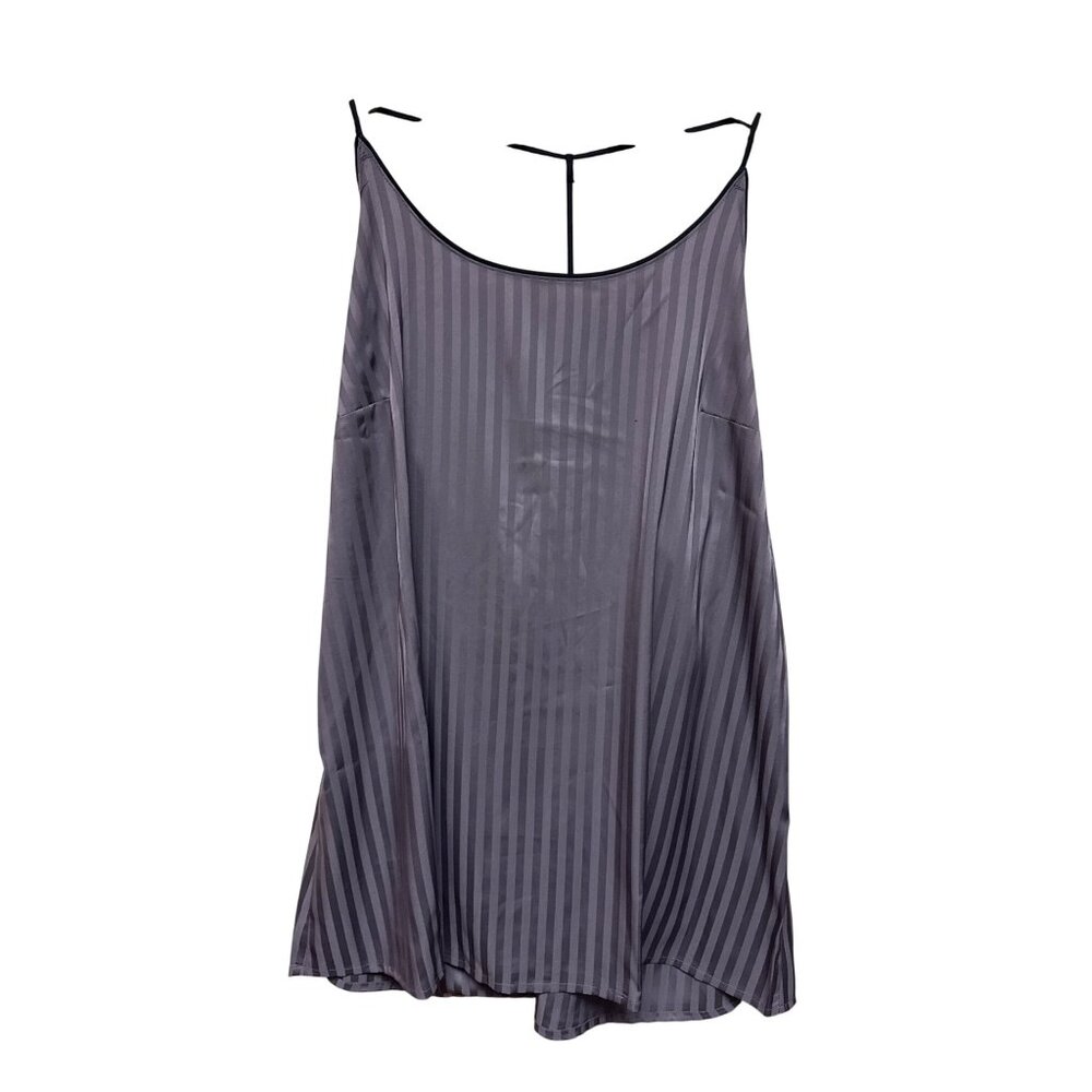 Auden Women's Sleep Lounge Shirt Deep Purple Stripe T-Back Satin Plus 1X NEW